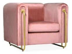 Fauteuil Art Déco Edward Cadre En Métal Doré Et Velours Rose