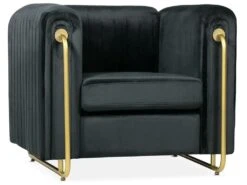 Fauteuil Art Déco Edward Cadre En Métal Doré Et Velours Noir
