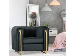 Fauteuil Art Déco Edward Cadre En Métal Doré Et Velours Noir -Fauteuil Boutique canape 15600271