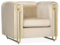 Fauteuil Art Déco Edward Cadre En Métal Doré Et Velours Taupe Clair