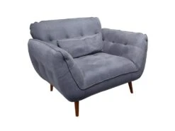 Fauteuil Capitonné Tissu Gris Chiné Et Piètement évasé En Bois - GALY