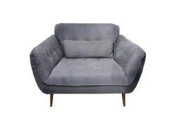 Fauteuil Capitonné Tissu Gris Chiné Et Piètement évasé En Bois - GALY -Fauteuil Boutique fauteuil 10004287