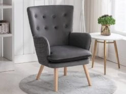 Fauteuil En Velours Gris DOROTEA