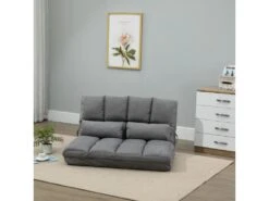 Chauffeuse - Matelas D'appoint Pliant - Fauteuil Convertible - Inclinaison Dossier Réglable 14 Positions - 2 Coussins Inclus - Polyester Aspect Suédé Gris