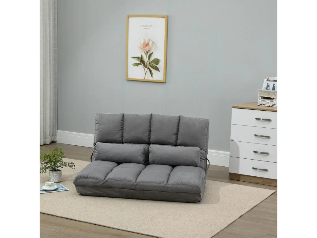 Chauffeuse - Matelas D'appoint Pliant - Fauteuil Convertible - Inclinaison Dossier Réglable 14 Positions - 2 Coussins Inclus - Polyester Aspect Suédé Gris 1 Chauffeuse - Matelas D'appoint Pliant - Fauteuil Convertible - Inclinaison Dossier Réglable 14 Positions - 2 Coussins Inclus - Polyester Aspect Suédé Gris