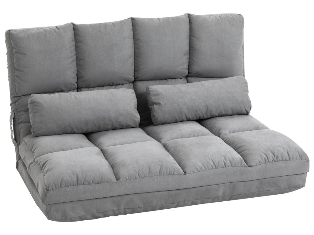 Chauffeuse - Matelas D'appoint Pliant - Fauteuil Convertible - Inclinaison Dossier Réglable 14 Positions - 2 Coussins Inclus - Polyester Aspect Suédé Gris 2 Chauffeuse - Matelas D'appoint Pliant - Fauteuil Convertible - Inclinaison Dossier Réglable 14 Positions - 2 Coussins Inclus - Polyester Aspect Suédé Gris – Image 2