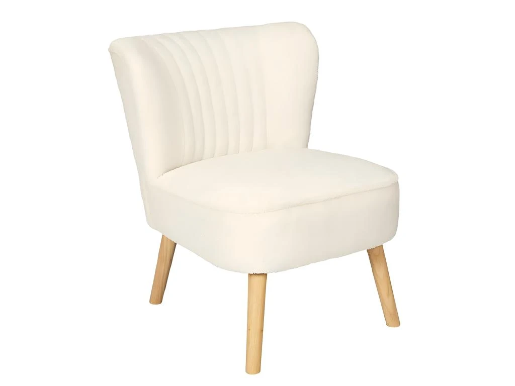 KELIOS - Fauteuil En Tissu Bouclettes Blanc Pieds Bois Naturel 1 KELIOS - Fauteuil En Tissu Bouclettes Blanc Pieds Bois Naturel