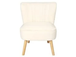 KELIOS - Fauteuil En Tissu Bouclettes Blanc Pieds Bois Naturel 7 KELIOS - Fauteuil En Tissu Bouclettes Blanc Pieds Bois Naturel -Fauteuil Boutique fauteuil 10880545