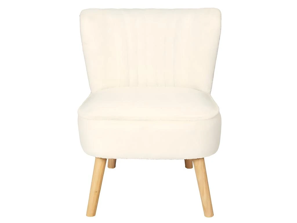 KELIOS - Fauteuil En Tissu Bouclettes Blanc Pieds Bois Naturel 3 KELIOS - Fauteuil En Tissu Bouclettes Blanc Pieds Bois Naturel – Image 3