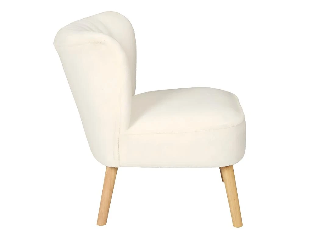 KELIOS - Fauteuil En Tissu Bouclettes Blanc Pieds Bois Naturel 4 KELIOS - Fauteuil En Tissu Bouclettes Blanc Pieds Bois Naturel – Image 4