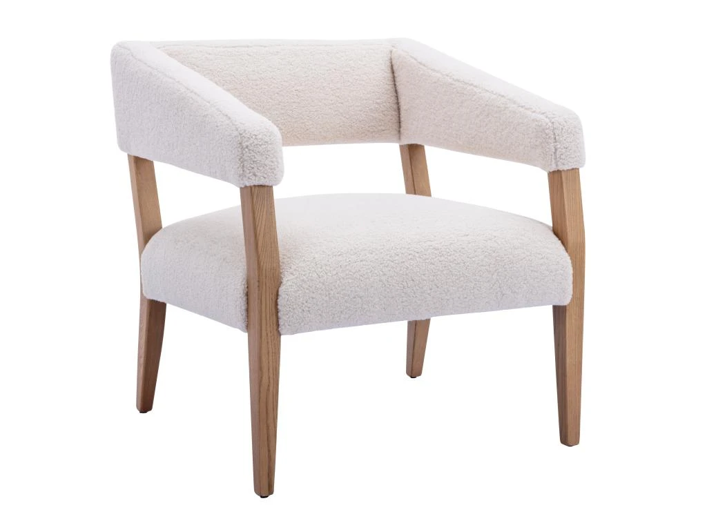 Fauteuil En Tissu Bouclette Crème KAHINA 3 Fauteuil En Tissu Bouclette Crème KAHINA – Image 3