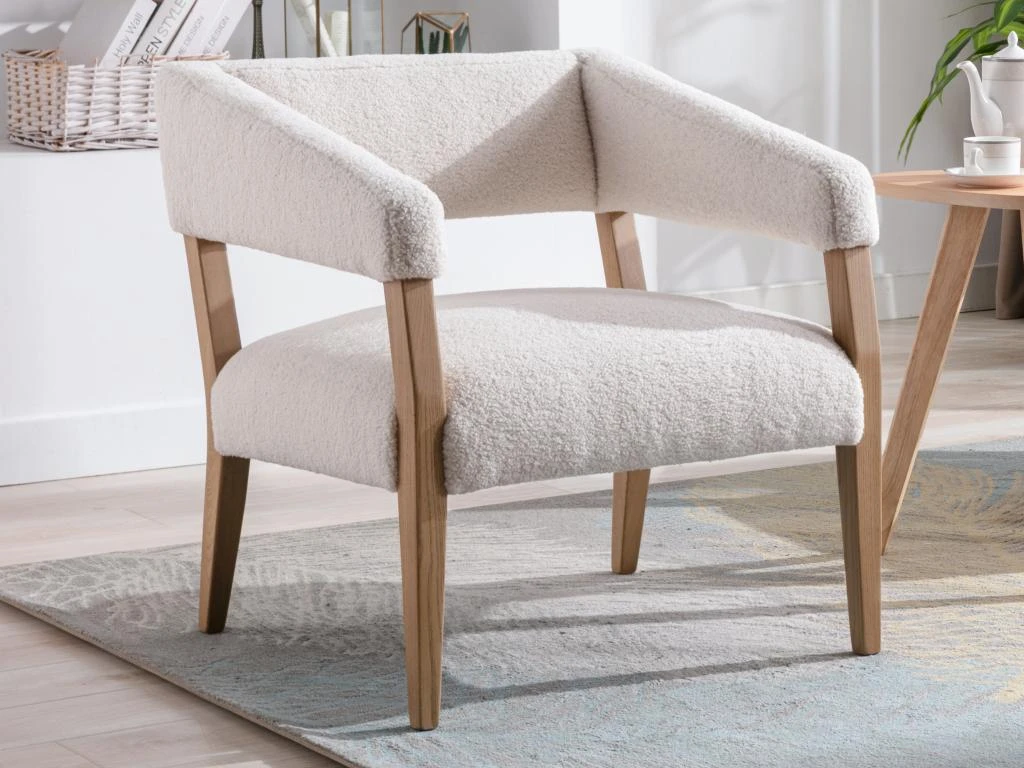 Fauteuil En Tissu Bouclette Crème KAHINA 1 Fauteuil En Tissu Bouclette Crème KAHINA