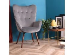 Fauteuil Scandinave Capitonné Velours Gris KAS KD VELVET GREY -Fauteuil Boutique fauteuil 11325039