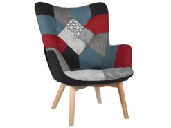 Fauteuil Scandinave Chaise De Canapé De Loisirs Pour Salon Salle à Manger Bureau Avec Un Revêtement En Tissu Patchwork, Accoudoirs Rembourés Et Des Pieds En Bois Massif