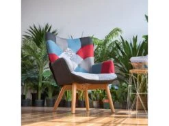 Fauteuil Scandinave Chaise De Canapé De Loisirs Pour Salon Salle à Manger Bureau Avec Un Revêtement En Tissu Patchwork, Accoudoirs Rembourés Et Des Pieds En Bois Massif -Fauteuil Boutique fauteuil 11509981