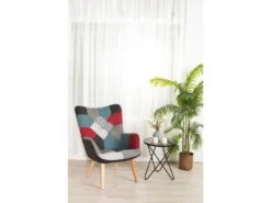 Fauteuil Scandinave Chaise De Canapé De Loisirs Pour Salon Salle à Manger Bureau Avec Un Revêtement En Tissu Patchwork, Accoudoirs Rembourés Et Des Pieds En Bois Massif -Fauteuil Boutique fauteuil 11509983