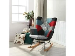 Fauteuil à Bascule Allaitement Scandinave Chaise Loisir Et Repos En Tissu Patchwork Avec Pieds En E' Bois Métal Pour Salon, Chambre, Le Balcon -Fauteuil Boutique fauteuil 11510063