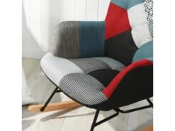 Fauteuil à Bascule Allaitement Scandinave Chaise Loisir Et Repos En Tissu Patchwork Avec Pieds En E' Bois Métal Pour Salon, Chambre, Le Balcon -Fauteuil Boutique fauteuil 11510065