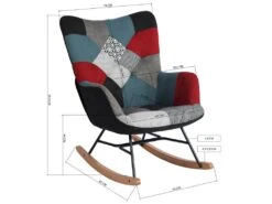 Fauteuil à Bascule Allaitement Scandinave Chaise Loisir Et Repos En Tissu Patchwork Avec Pieds En E' Bois Métal Pour Salon, Chambre, Le Balcon -Fauteuil Boutique fauteuil 11510071