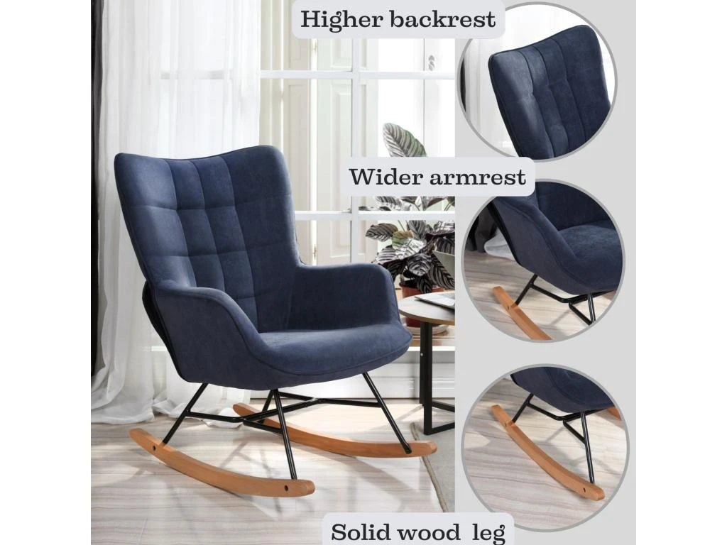 Fauteuil à Bascule Allaitement Scandinave Chaise Loisir Et Repos En Tissu Avec Pieds En E' Bois Métal Pour Salon, Chambre, Le Balcon 5 Fauteuil à Bascule Allaitement Scandinave Chaise Loisir Et Repos En Tissu Avec Pieds En E' Bois Métal Pour Salon, Chambre, Le Balcon – Image 5