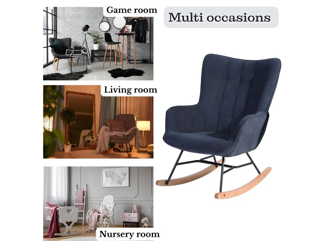 Fauteuil à Bascule Allaitement Scandinave Chaise Loisir Et Repos En Tissu Avec Pieds En E' Bois Métal Pour Salon, Chambre, Le Balcon 6 Fauteuil à Bascule Allaitement Scandinave Chaise Loisir Et Repos En Tissu Avec Pieds En E' Bois Métal Pour Salon, Chambre, Le Balcon – Image 6