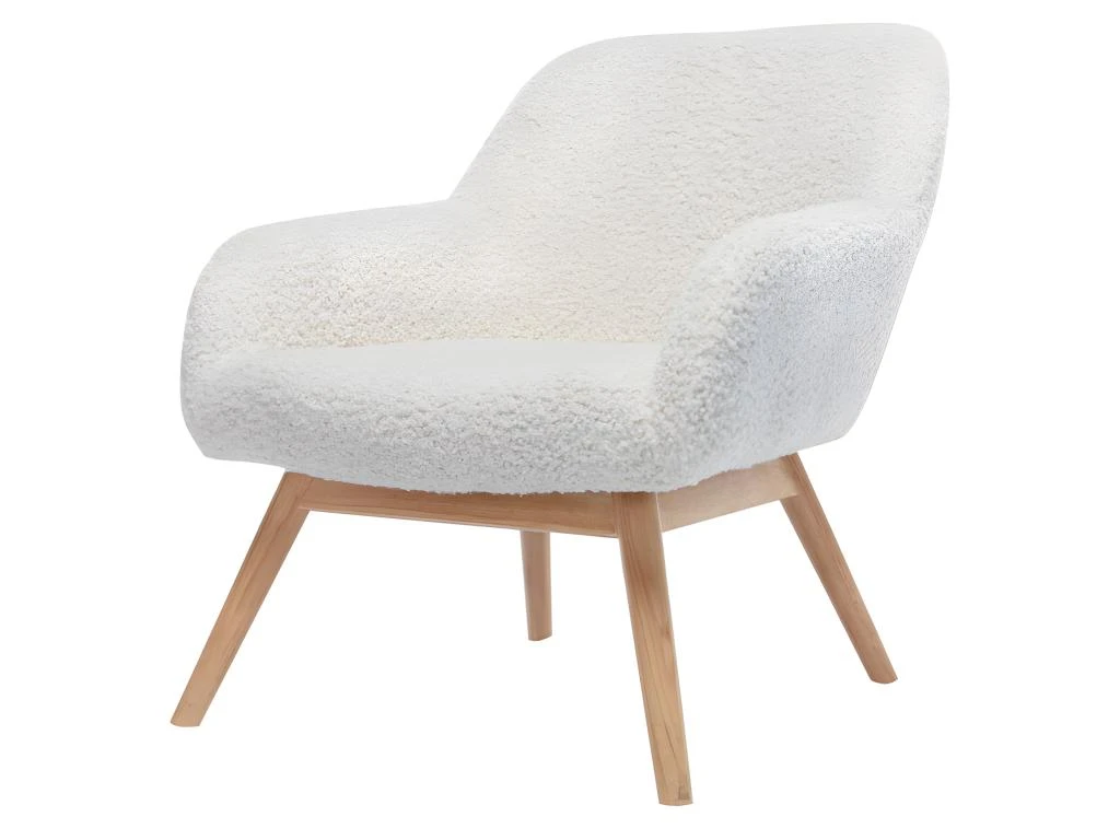 MALMO, Fauteuil Lounge En Tissu Bouclé écru Et Hévéa Naturel 1 MALMO, Fauteuil Lounge En Tissu Bouclé écru Et Hévéa Naturel