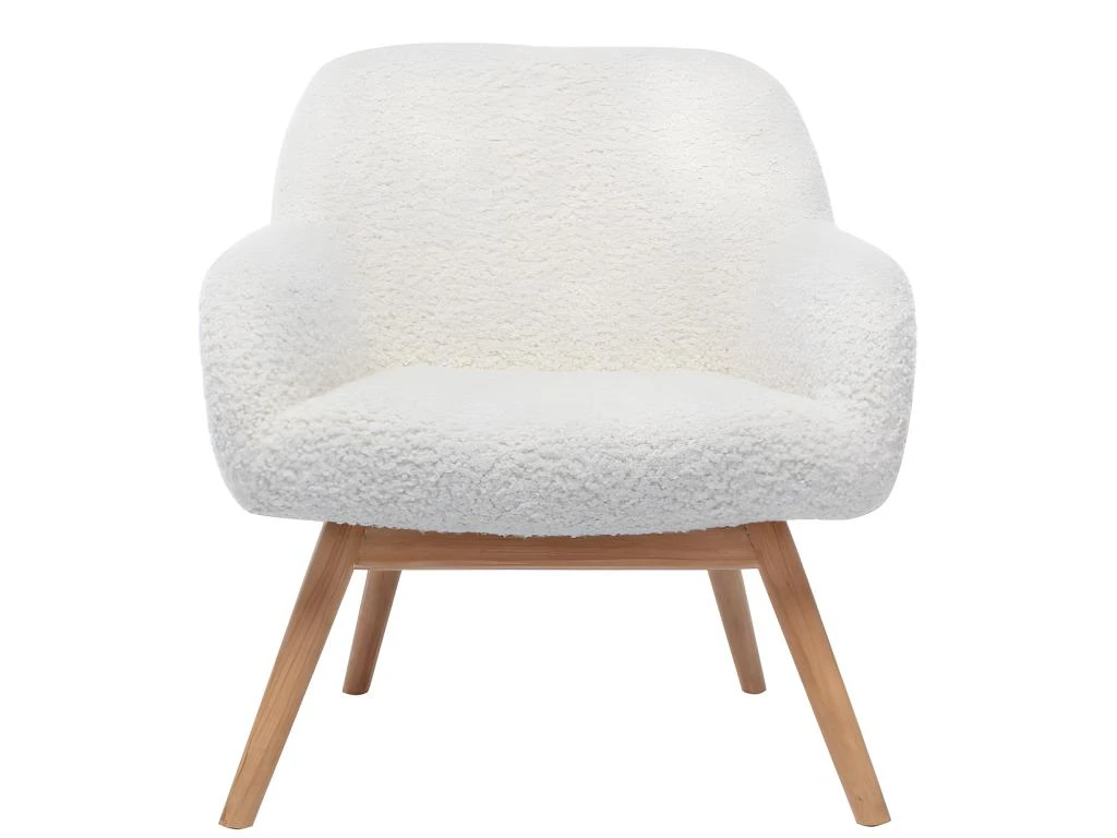 MALMO, Fauteuil Lounge En Tissu Bouclé écru Et Hévéa Naturel 5 MALMO, Fauteuil Lounge En Tissu Bouclé écru Et Hévéa Naturel – Image 5