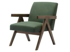 WARREN - Fauteuil Lounge En Tissu Sauge Et Bois Teinté Noyer Gris