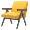 WARREN - Fauteuil Lounge En Tissu Moutarde Et Bois Teinté Noyer Gris