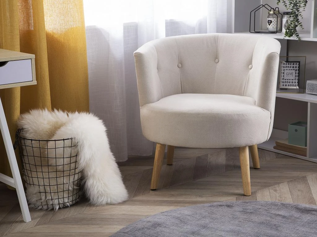 Fauteuil Club En Tissu Blanc Cassé ODENZEN 1 Fauteuil Club En Tissu Blanc Cassé ODENZEN