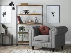 Fauteuil En Tissu Gris Clair CHESTERFIELD Big
