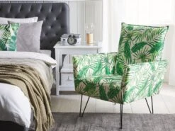 Fauteuil En Tissu à Motif Feuilles Vert Et Blanc RIBE