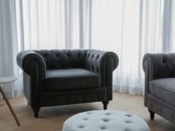 Fauteuil En Tissu Gris Graphite CHESTERFIELD