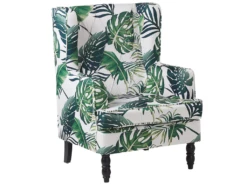 Fauteuil Bergère En Tissu Blanc Motif Feuilles Avec Repose-pieds Assorti SANDSET -Fauteuil Boutique fauteuil 11710715