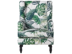Fauteuil Bergère En Tissu Blanc Motif Feuilles Avec Repose-pieds Assorti SANDSET -Fauteuil Boutique fauteuil 11710717