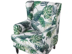 Fauteuil Bergère En Tissu Blanc Motif Feuilles Avec Repose-pieds Assorti SANDSET -Fauteuil Boutique fauteuil 11710721