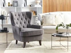 Fauteuil Style Chesterfield En Tissu Gris Foncé VIBORG II