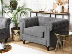 Fauteuil En Tissu Gris CHESTERFIELD