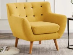 Fauteuil En Tissu Jaune Avec Boutons Gris SERTI II -Fauteuil Boutique fauteuil 12307545