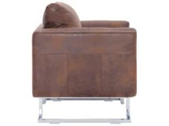 Fauteuil Chaise Siège Lounge Design Club Sofa Salon Cube Marron Synthétique Daim 1102275 -Fauteuil Boutique fauteuil 12349815