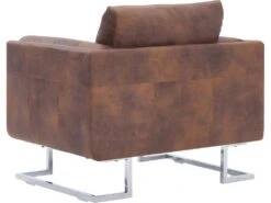 Fauteuil Chaise Siège Lounge Design Club Sofa Salon Cube Marron Synthétique Daim 1102275 -Fauteuil Boutique fauteuil 12349817