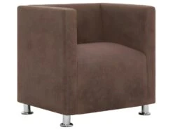 Fauteuil Chaise Siège Lounge Design Club Sofa Salon Cube Marron Polyester 1102268