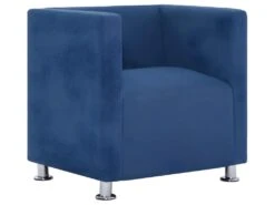 Fauteuil Chaise Siège Lounge Design Club Sofa Salon Cube Bleu Polyester 1102269