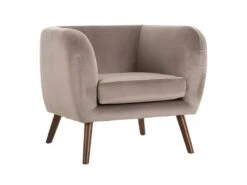 MARVEL - Fauteuil Club Velours Taupe Pieds Bois