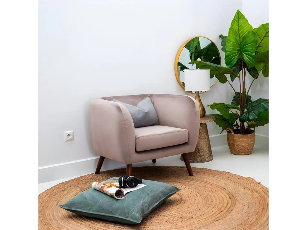 MARVEL - Fauteuil Club Velours Taupe Pieds Bois 2 MARVEL - Fauteuil Club Velours Taupe Pieds Bois – Image 2