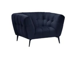 Fauteuil Velours Bleu Nuit Capitonné Avec Piètement Métal Noir - BRIO