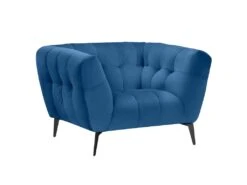 Fauteuil Velours Bleu Capitonné Avec Piètement Métal Noir - BRIO