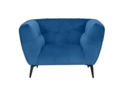 Fauteuil Velours Bleu Capitonné Avec Piètement Métal Noir - BRIO -Fauteuil Boutique fauteuil 12405909
