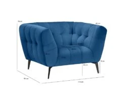 Fauteuil Velours Bleu Capitonné Avec Piètement Métal Noir - BRIO -Fauteuil Boutique fauteuil 12405913