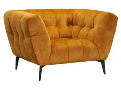 Fauteuil Velours Moutarde Capitonné Avec Piètement Métal Noir - BRIO
